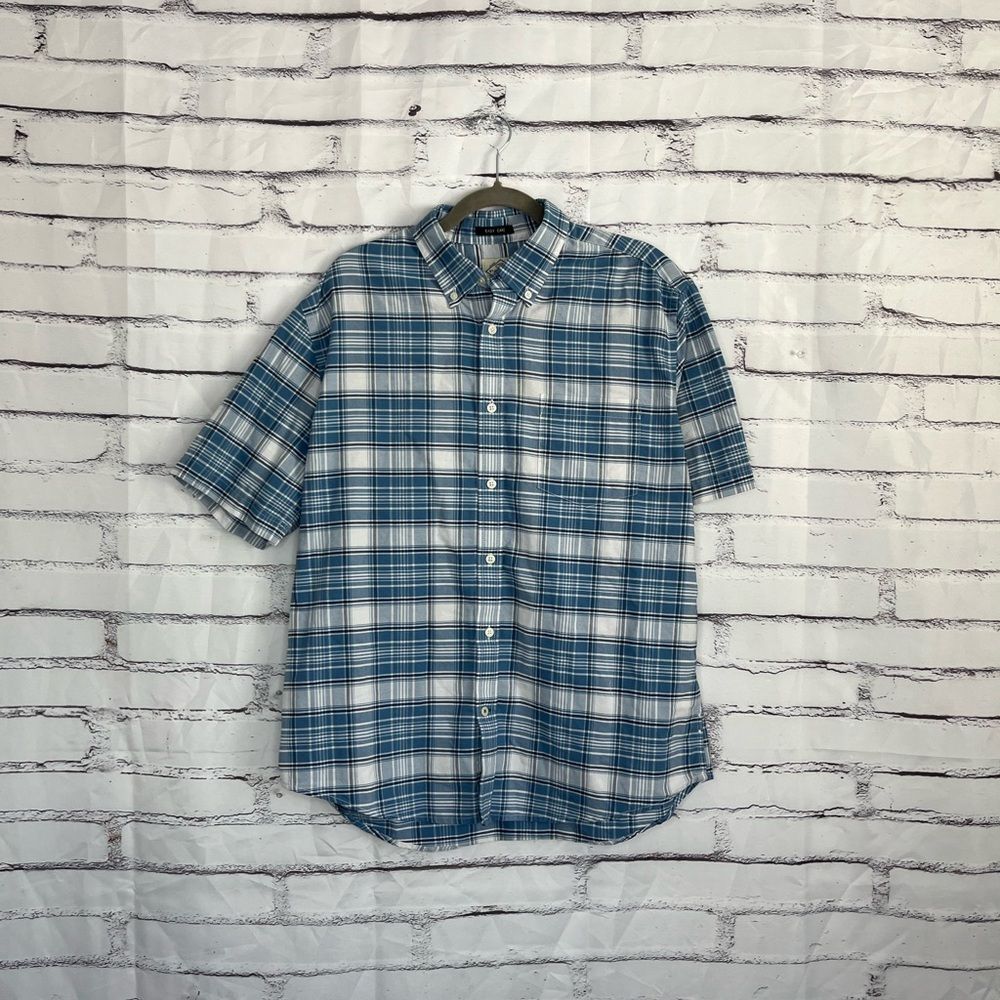 St. John’s Bay Plaid Button Down Shirt Sky Blue White Checkered Men’s L Casual